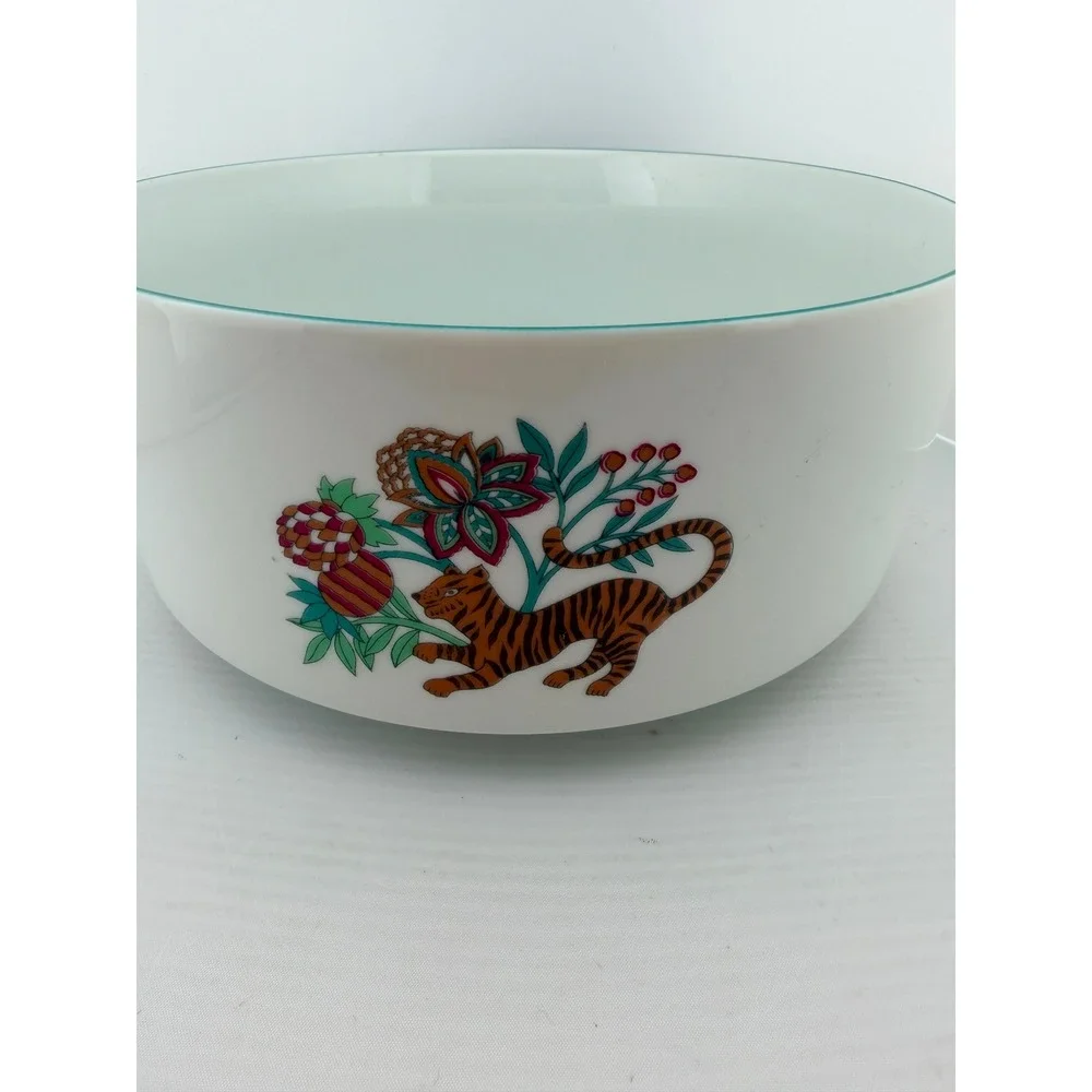Vintage Creation Alpac France Porcelain Tiger Botanical Serving Bowl 8